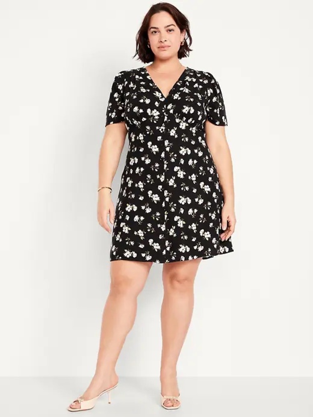 Old Navy Black Floral V-Neck Short Dress